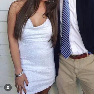 SHEIN White Sequin Backless Dress